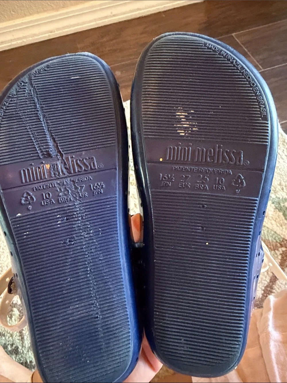 Mini Melissa Navy Blue Mary Jane Sandals with Cream Bow